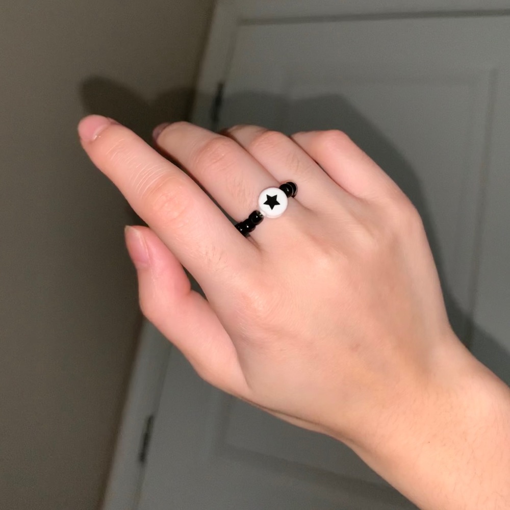 Black beaded Star ring
